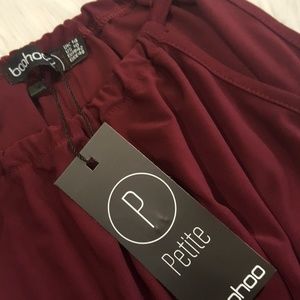 BURGUNDY BOOHOO 10 PETITE BODYSUIT WITH BELT‎